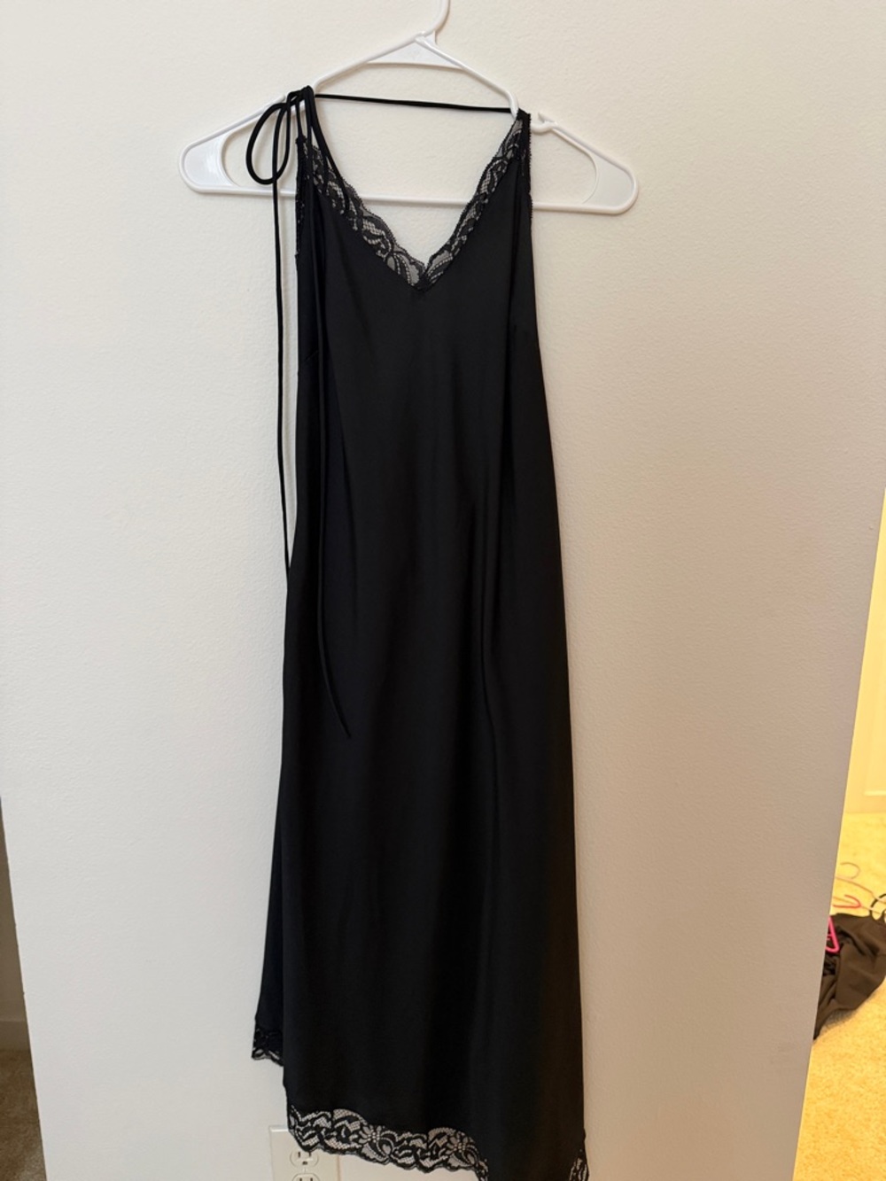 Weekday Black Asymmetrical Lace-Trim Slip Dress